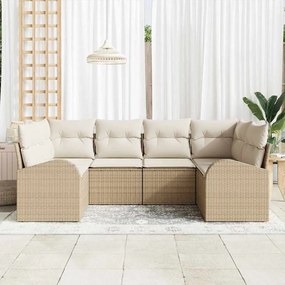 Conjunto de Sofá de Jardim com 6 Peças e Almofadas Beje em Rattan Sint