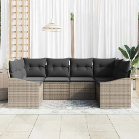 Conjunto de Sofá de Jardim de 6 Peças com Almofadas Cinza Polyrattan