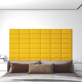 vidaXL Painel de parede 12 pcs 30x15 cm veludo 0,54 m² amarelo