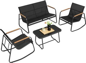 Conjunto de jardim baloiço com banco de jardim e 2 cadeiras de baloiço com mesa Preto