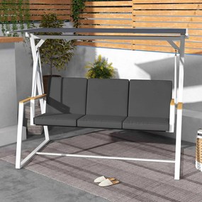 Baloiço de jardim de 3 lugares  205 L x 130 L x 175 A cm com teto de inclinação ajustável e colchão incluído cinzento