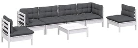 7 pcs conjunto lounge de jardim c/ almofadões pinho maciço