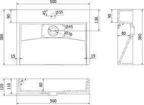 Mexen Ava lavatório de bancada em aglomerado 1/O 50 x 38 cm, branco - 23015001
