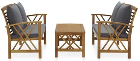 3 pcs conjunto lounge de jardim c/ almofadões acácia maciça