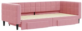 Sofá-cama com gavetão e gavetas 90x200 cm veludo rosa