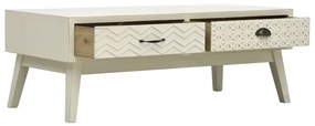 Mesa de centro 2 gavetas esculpidas 110x50x40 madeira cinzento