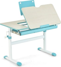 Conjunto 2 em 1 de secretária e cadeira para crianças Secretária ajustável em altura e ângulo com cadeira ergonómica giratória Azul