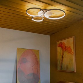 Candeeiro de teto preto com madeira incl. LED 3-step dimmable 3-luzes - Alec