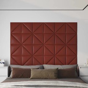 Painel parede 12 pcs 30x30cm couro art. 0,54 m² vermelho tinto