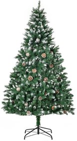 HOMCOM Árvore de Natal Artificial Ø90x180cm com 1111 Ramos de PVC e 59 Pinhas Base Dobrável e Suporte de Aço Decoração de Natal para Interiores Verde
