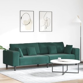 vidaXL Sofá de Veludo com almofada com travesseiro Verde Escuro 208 cm Veludo