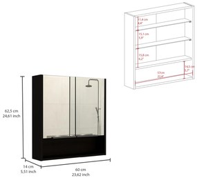 Armário de medicicamentos Jasper com duas portas e cada porta com um espelho no exterior, 62,5 x  60 x 14 cm preto.