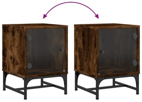 Mesa de cabeceira c/ porta de vidro 35x37x50 cm carvalho fumado