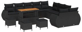 vidaXL Conjunto de Sofá de Jardim com almofada 14 pcs Preto