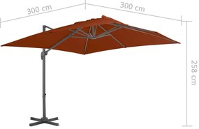 Guarda-sol de jardim cantilever c/ poste de alumínio terracotta