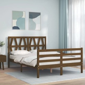 Estrutura cama casal com cabeceira madeira maciça castanho-mel