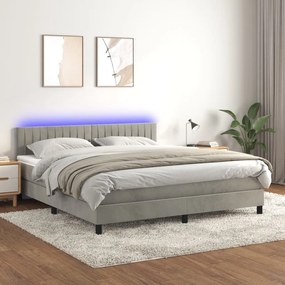 Cama box spring c/ colchão/LED 160x200 cm veludo cinzento-claro