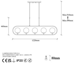 Candeeiro Chandelier Jewel – Dourado Brilhante – 122 x 15 cm