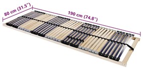Base de ripas Manual Castanho 80 x 190 cm Madeira e Metal