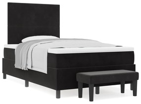 Cama Box com Colchão e Banco Preto 120x200 cm Veludo