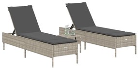 Espreguiçadeira com almofadões 2 pcs vime PE cinzento-claro