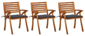 Cadeiras de jantar p/ jardim c/ almofadões 3 pcs acácia maciça