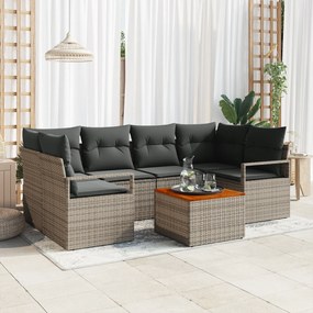 Conjunto de Sofá de Jardim vidaXL de 7 Peças com Almofadas Cinza Vime