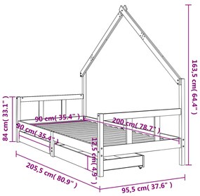 Estrutura cama infantil c/ gavetas 90x200 cm pinho maciço preto