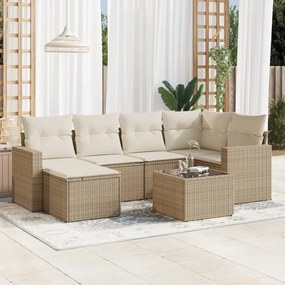 7 pcs conjunto de sofás p/ jardim com almofadões vime PE bege