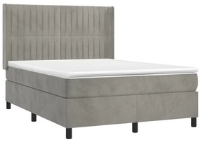 Cama box spring c/ colchão/LED 140x190 cm veludo cinzento