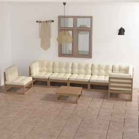 vidaXL 8 pcs conjunto lounge de jardim c/ almofadões pinho maciço