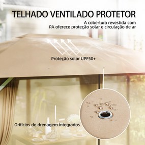Pergola para Jardim 3x4 m com Telhado Ventilado, 4 Painéis e 4 Mosquiteiras UPF50+ para Exterior, Terraço Caqui