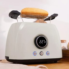 Torradeira digital de 800 W ClassicToast 8000 Beige Double, 2 ranhuras extralargas para 2 torradas, Ecrã Digital, 3 funções, suporte superior, design