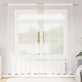 vidaXL Cortina de Renda com cortinas Floral Branco 220x150cm Poliéster