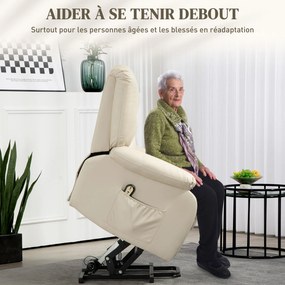 Poltrona relaxante reclinável elétrica com função de levantamento, apoio para os pés e comando à distância 86 x 92 x 102 cm Bege