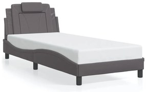 Estrutura de cama com luzes LED 90x200cm couro artificial cinza