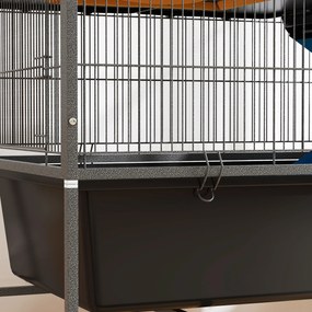 Gaiola para Animais Pequenos de 3 Níveis com Rodas Rampas e Bandeja Amovível Recinto para Roedores 88x48x102 cm Cinza Escuro