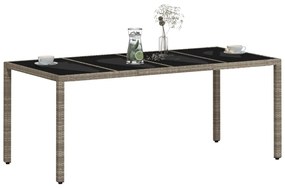 Mesa de jardim c/ tampo vidro 190x90x75 cm vime PE cinza-claro