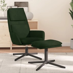 vidaXL Cadeira de descanso com banco veludo verde-escuro