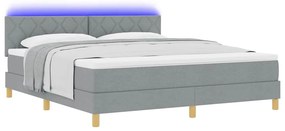Cama Box Spring com Colchão e LED Cinza Claro 180x200 cm Tecido