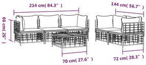 6 pcs conjunto lounge de jardim c/ almofadões vime PE antracite