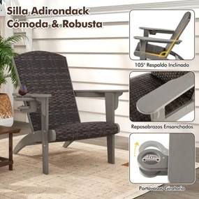 Cadeira Adirondack para Jardim em HDPE com assento e encosto almofadados em rattan, braços largos e porta-copos Cor do rattan Castanho misturado e Bra