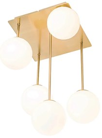 Candeeiro de teto moderno dourado com vidro opalino 5 luzes - Athens