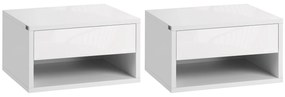 HOMCOM Conjunto de 2 Mesas de Cabeceira Flutuantes Mesas de Cabeceira com Gaveta para Dormitório 37x32x21 cm Branco