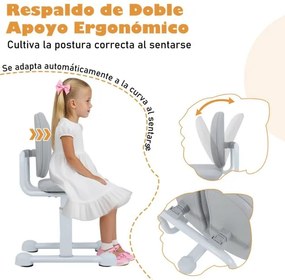 Cadeira de escritório para crianças com apoio duplo para as costas e altura ajustável estofada cinza