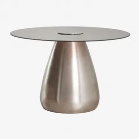Round Dining Table Ø130 Cm In Tempered Glass Mariana Cinzento Escovado - Sklum