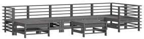 8 pcs conjunto lounge jardim c/ almofadões madeira maciça cinza
