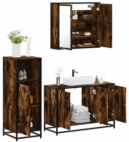 vidaXL 3 pcs conjunto de móveis WC madeira processada carvalho fumado