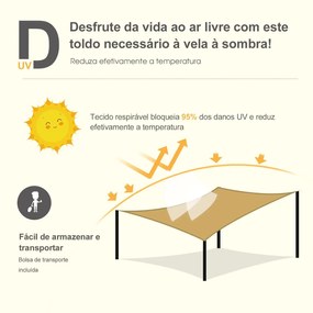 Toldo Vela de Sombra Retangular 4x6 m Toldo Vela de HDPE com Proteção UV Aneis em Forma de D e Cordas para Jardim Pátio Piscina Areia