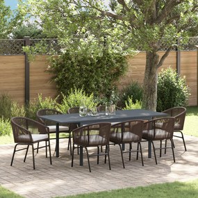 Conjunto de Jantar para Jardim vidaXL com Almofadas de 10 Peças Castanho Rattan de Polipropileno